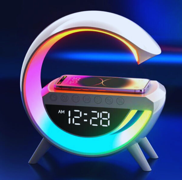 G Lamp with 15W Wireless Charger, LED Alarm Clock, Bluetooth Speaker, Dimmable Light